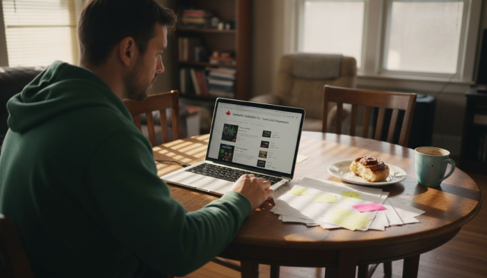 Man reviewing legal cannabis shop online