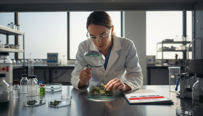 Lab technician testing cannabis sample