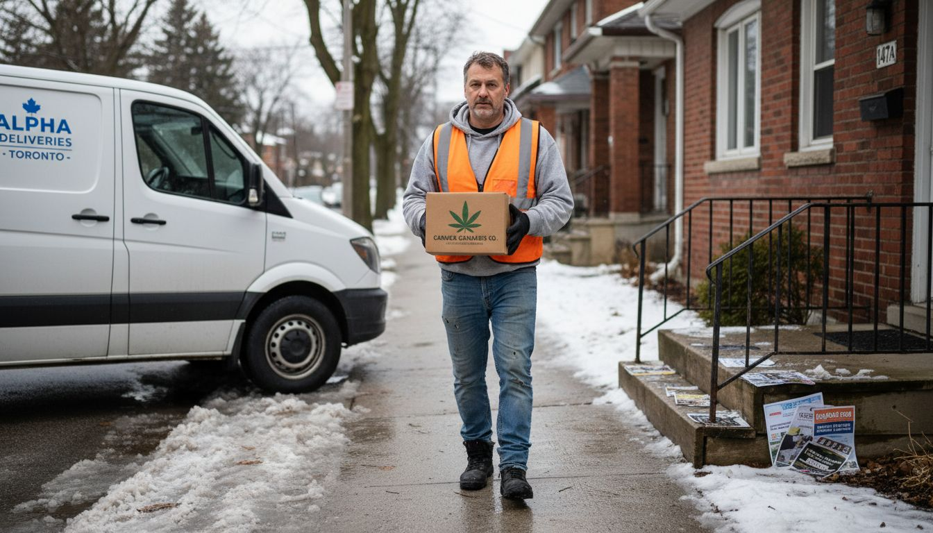 Cannabis delivery driver approaching Toronto home
