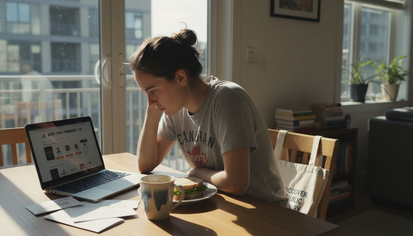Person at table shopping cannabis online