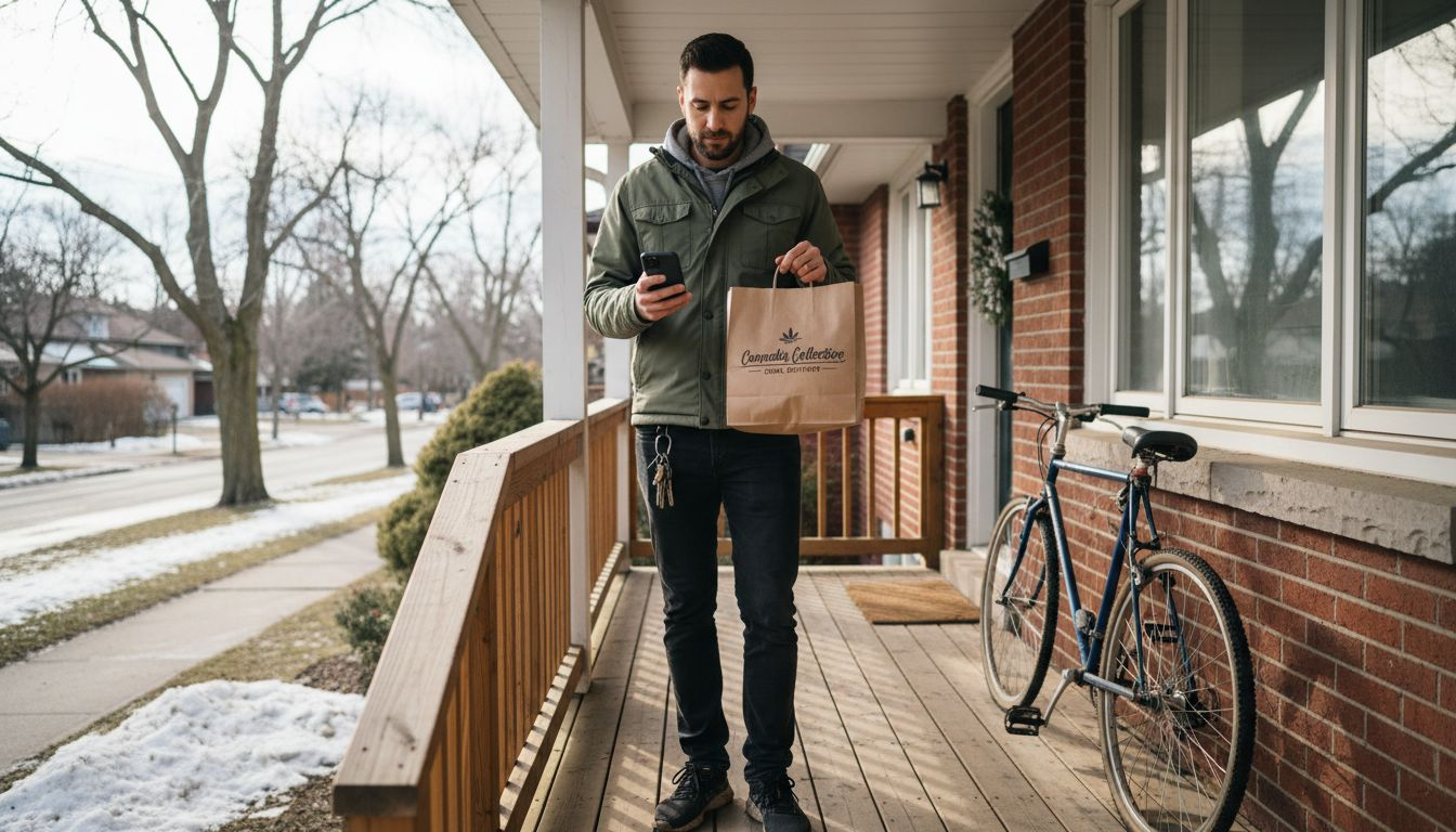 Delivery driver brings cannabis to porch doorstep