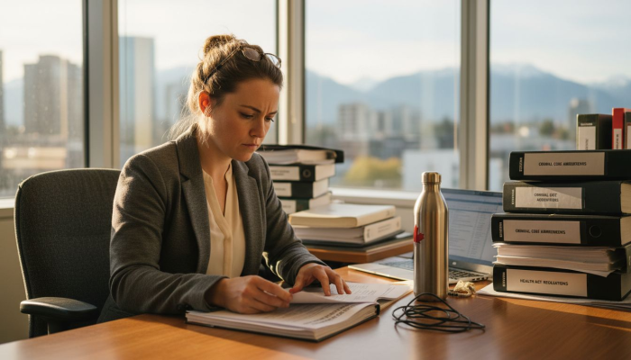 Policy analyst reviewing cannabis delivery report