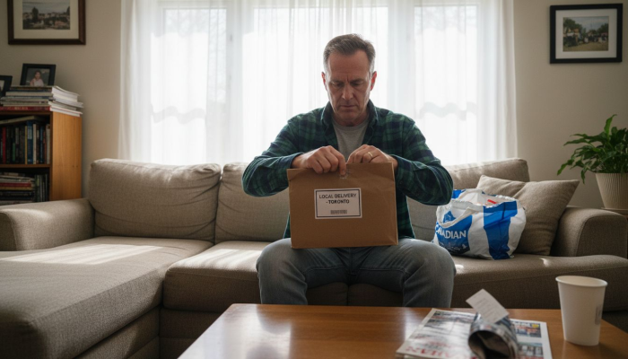 Canadian receiving cannabis delivery parcel at home