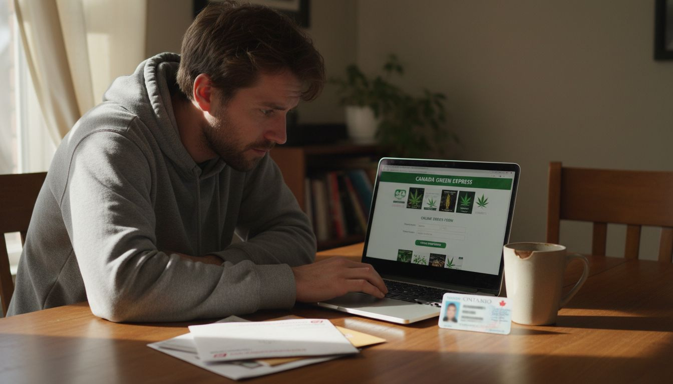 Man buying cannabis online at kitchen table