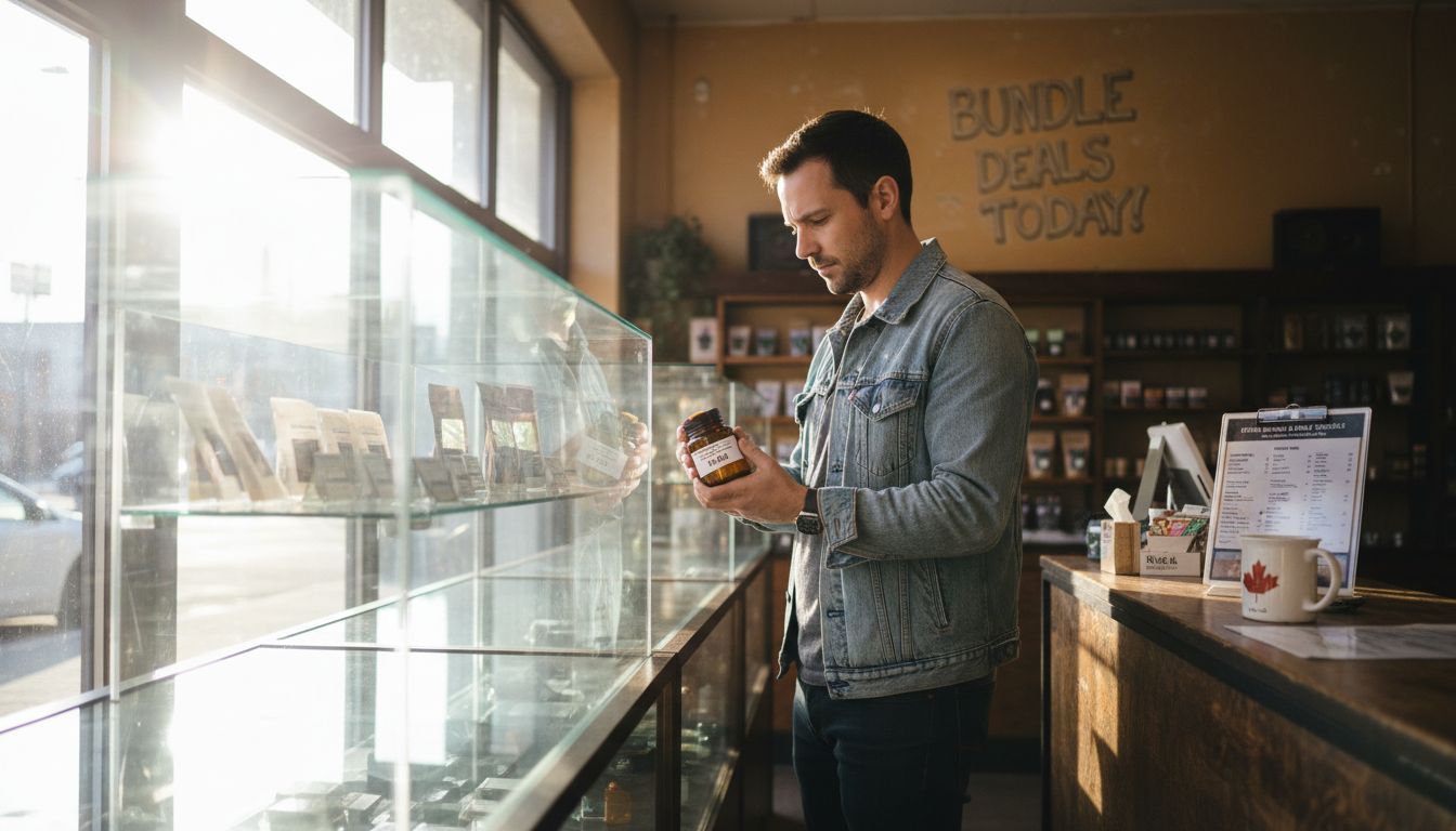 Shopper examining cannabis products in Toronto store