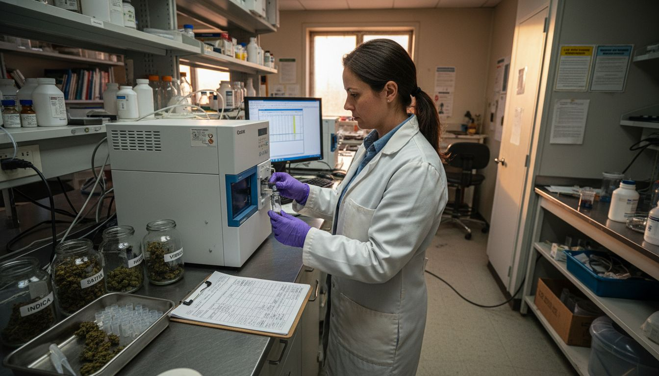 Scientist testing cannabis samples in lab