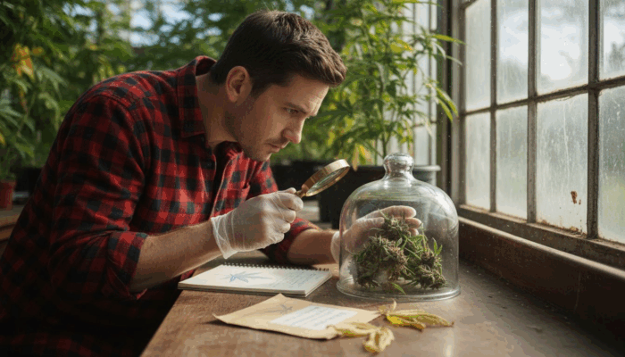 Botanist examining terpenes in cannabis buds