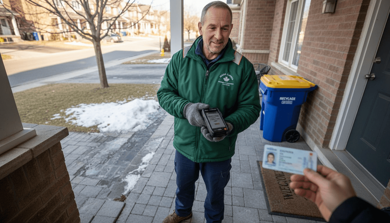 Cannabis delivery driver verifying customer ID