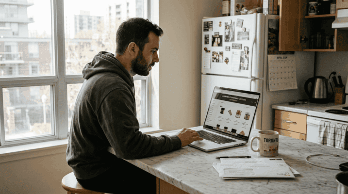 Man shopping for cannabis online in Canada