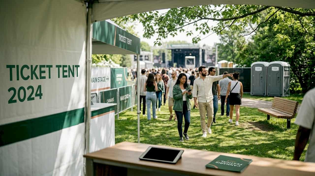 Festival attendees at outdoor cannabis event park