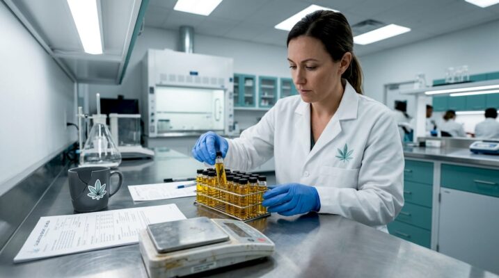 Lab technician handling cannabis extract samples