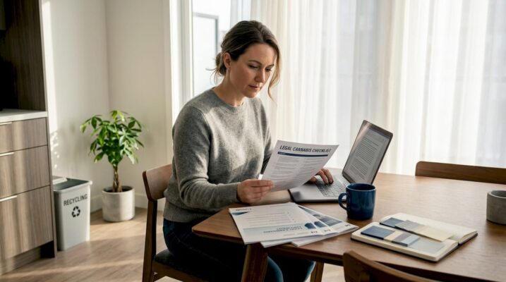 Woman reviewing legal cannabis checklist