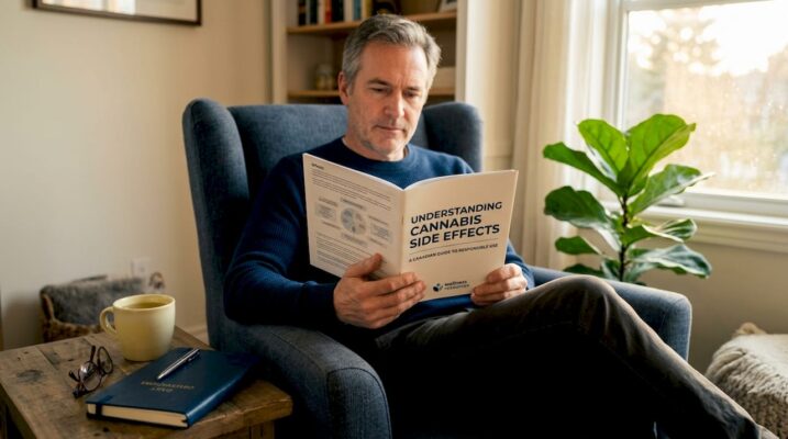 Adult reading cannabis side effects brochure