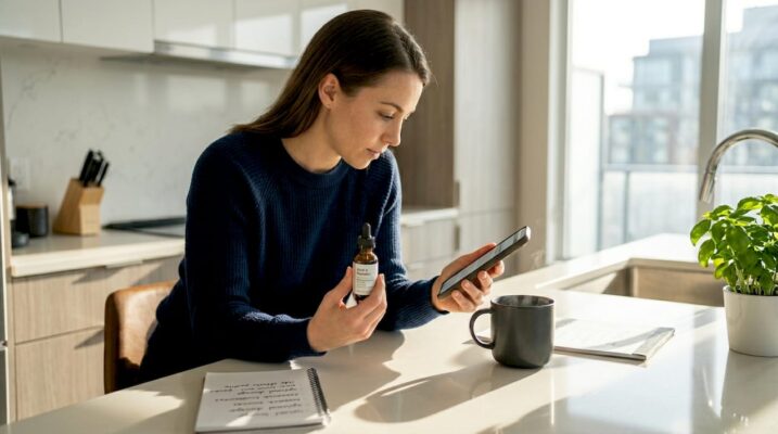 Woman using broad spectrum CBD at home