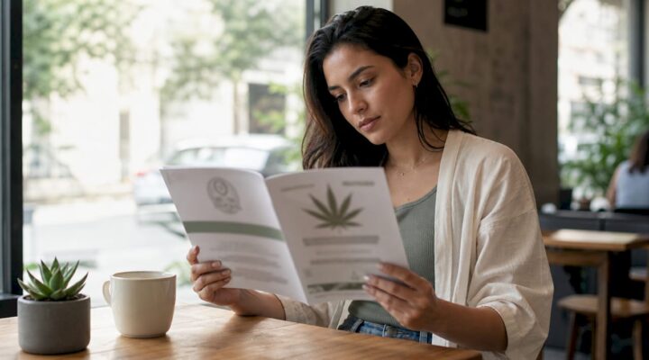 Young adult reviewing cannabis legal age booklet