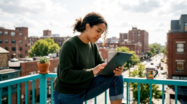Person browsing cannabis products online at home