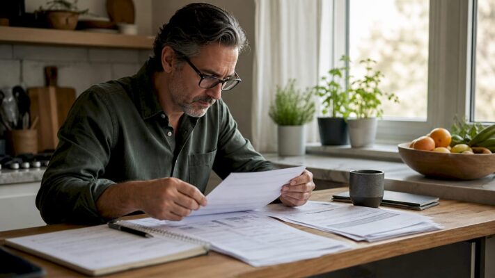 Person reading cannabis legal documents at home