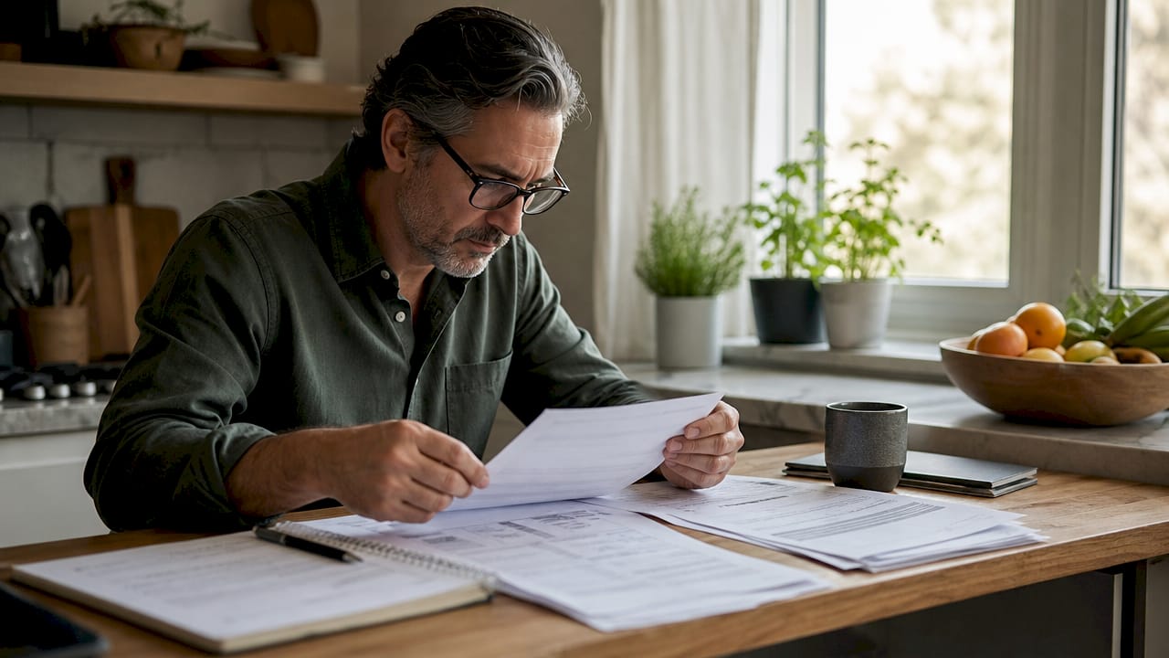 Person reading cannabis legal documents at home