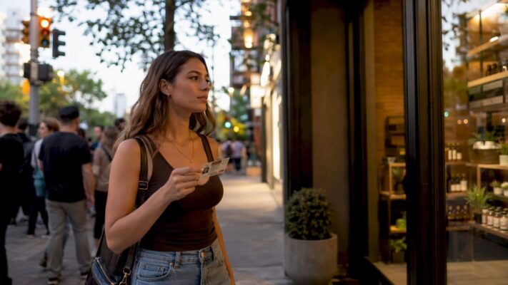 Woman presenting ID at licensed cannabis store