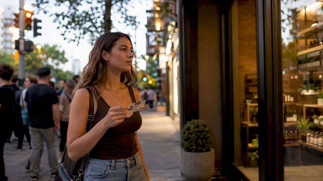 Woman presenting ID at licensed cannabis store