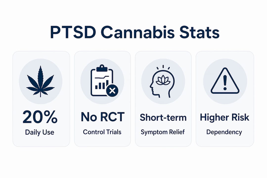 Infographic showing key cannabis and PTSD statistics