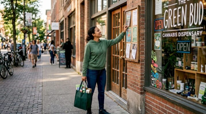 Woman shopping for cannabis discounts