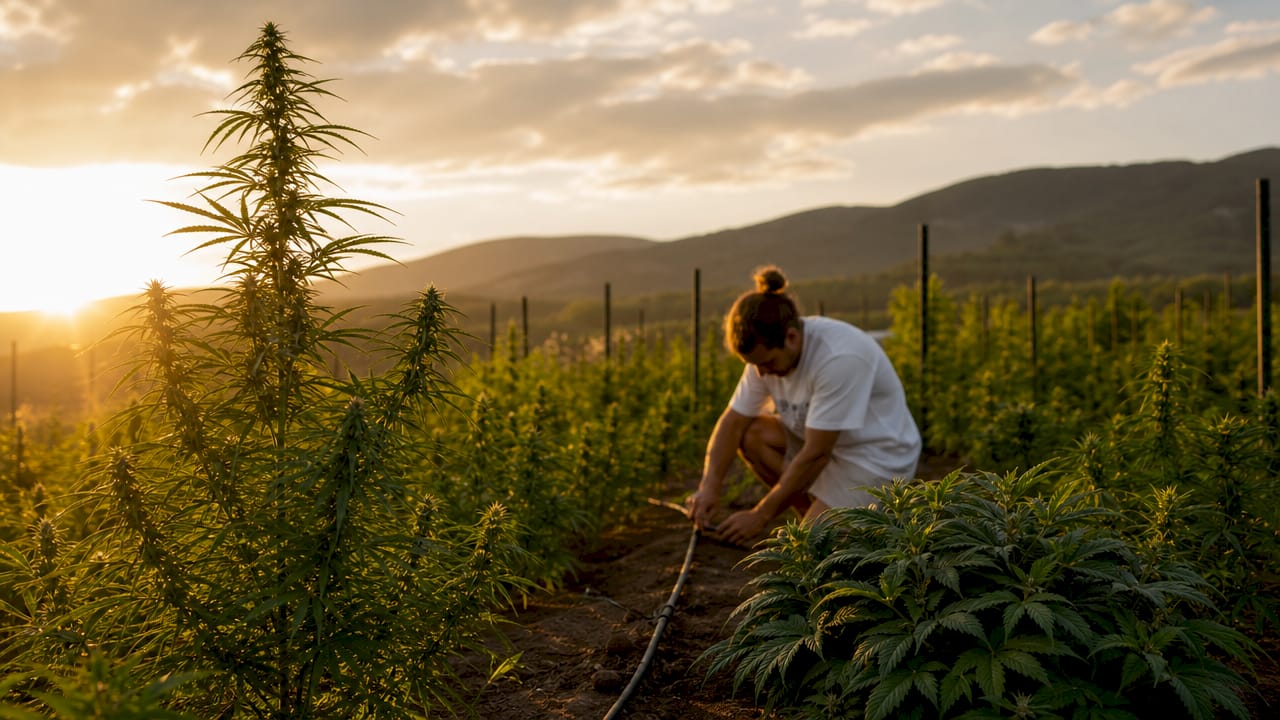 Side-by-side sativa and indica cannabis plants